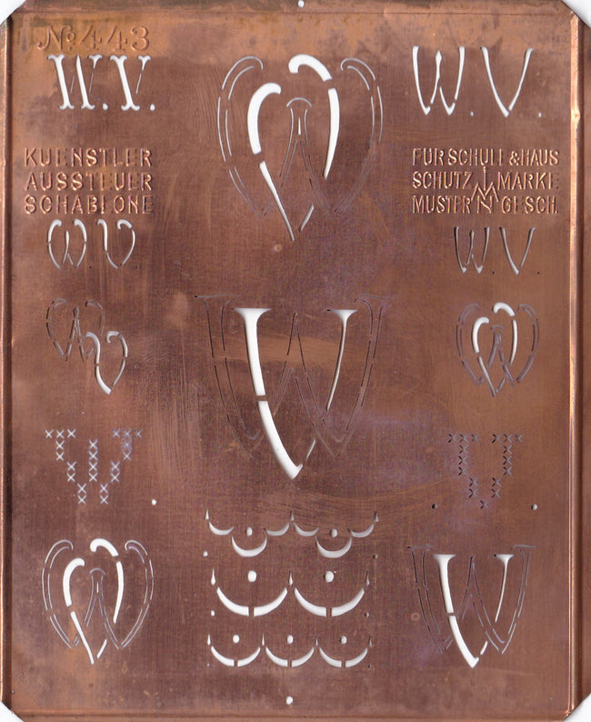 WV - Uralte Monogrammschablone aus Kupferblech