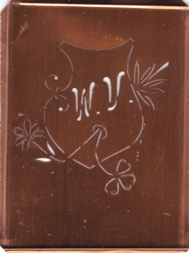 WV - Seltene Stickvorlage - Uralte Wäscheschablone mit Wappen - Medaillon