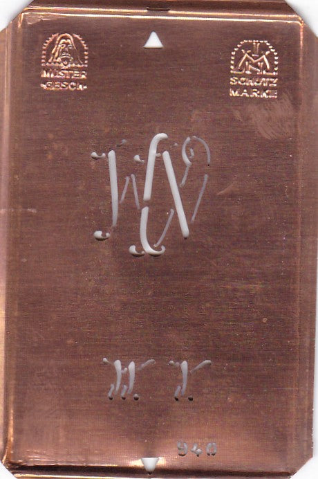 WV - Alte Monogramm Schablone nicht nur zum Sticken