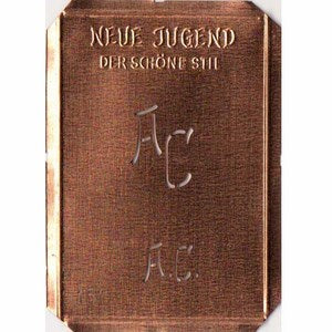 AC - Hübsche alte Kupferschablone zum Monogramm Sticken