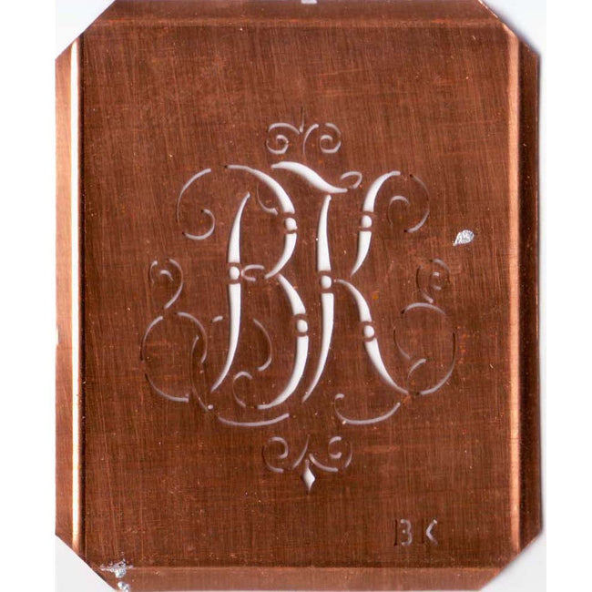 BK - Schöne alte, verschlungene Monogramm Schablone