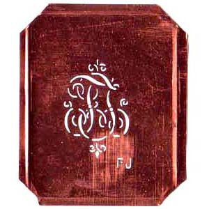 FJ - Kupferschablone mit kleinem verschlungenem Monogramm