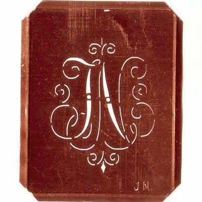 JN - Schöne alte, verschlungene Monogramm Schablone