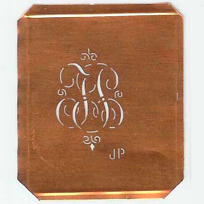 JP - Kupferschablone mit kleinem verschlungenem Monogramm