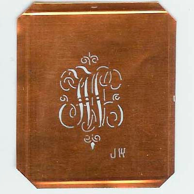 JW - Kupferschablone mit kleinem verschlungenem Monogramm