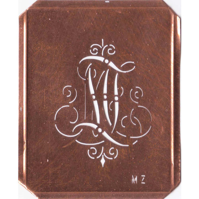 MZ - Schöne alte, verschlungene Monogramm Schablone
