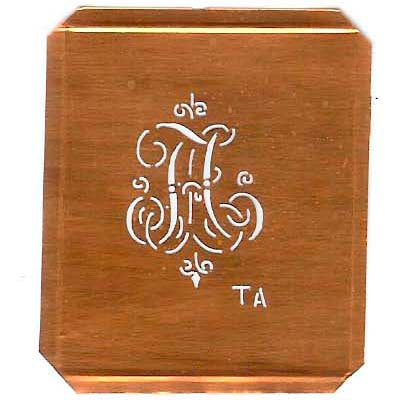 TA - Kupferschablone mit kleinem verschlungenem Monogramm