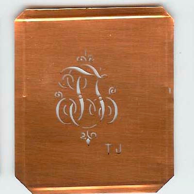 TJ - Kupferschablone mit kleinem verschlungenem Monogramm
