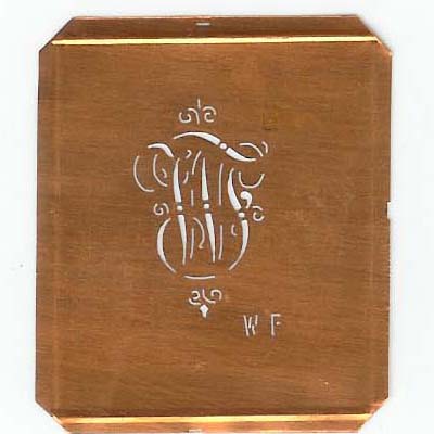 WF - Kupferschablone mit kleinem verschlungenem Monogramm
