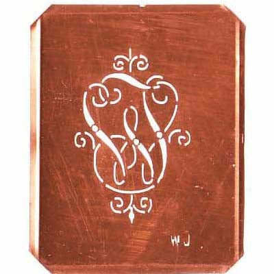 WJ - Schöne alte, verschlungene Monogramm Schablone