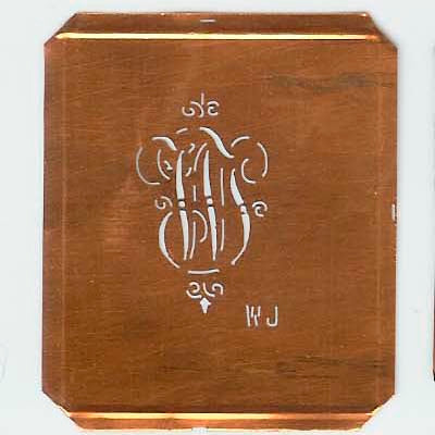 WJ - Kupferschablone mit kleinem verschlungenem Monogramm