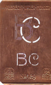 BC - Monogramm Schablone aus Kupferblech aus dem Jugendstil