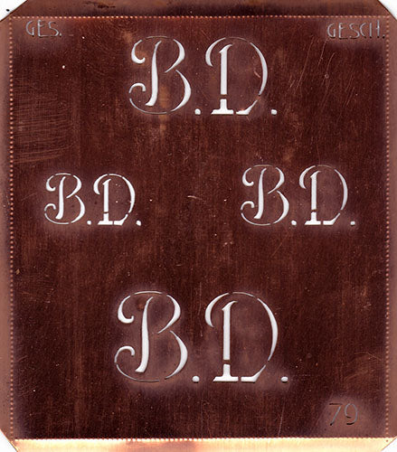 BD - Alte Kupferschablone mit 4 Monogrammen