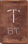 BT - Monogramm Schablone aus Kupferblech aus dem Jugendstil