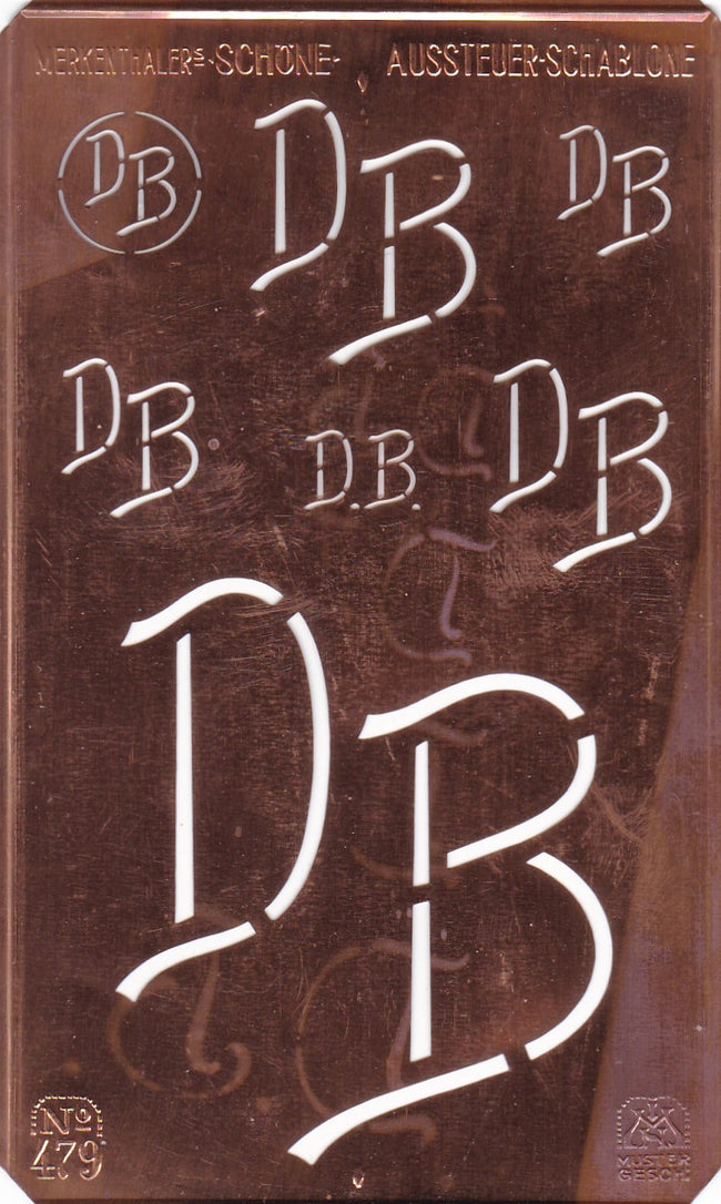 DB - Kupferschablone mit Monogramm in 7 Größen