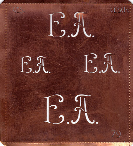 EA - Alte Kupferschablone mit 4 Monogrammen