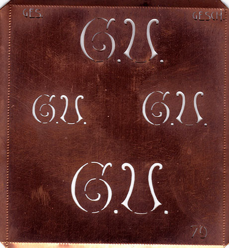 GU - Alte Kupferschablone mit 4 Monogrammen