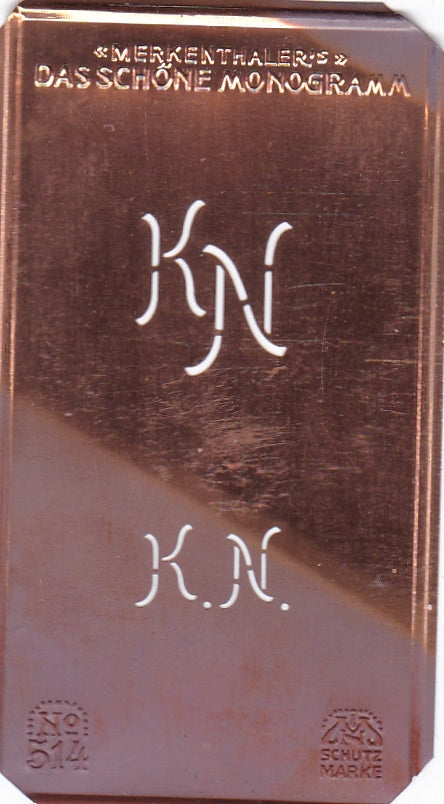  www.knopfparade.de - KN - Alte kleine Monogrammschablone zum Sticken