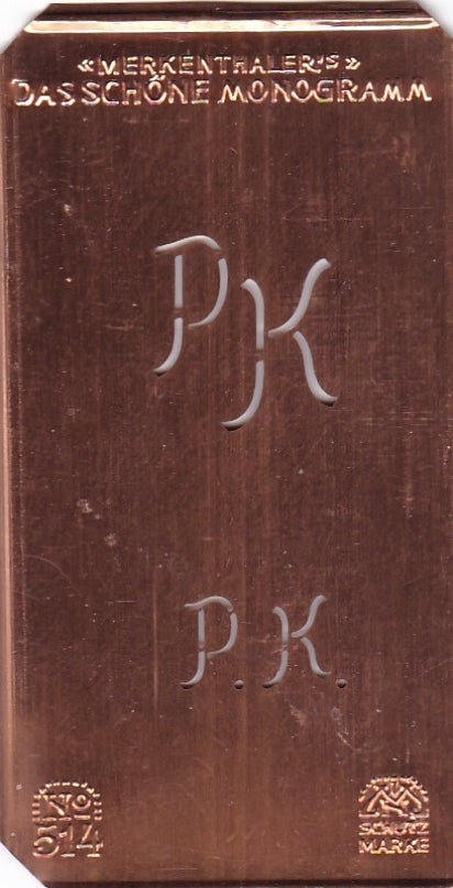  www.knopfparade.de - PK - Alte kleine Monogrammschablone zum Sticken