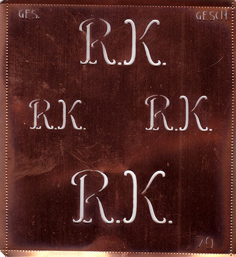 RK - Alte Kupferschablone mit 4 Monogrammen