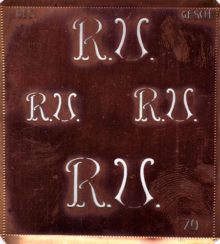 RU - Alte Kupferschablone mit 4 Monogrammen