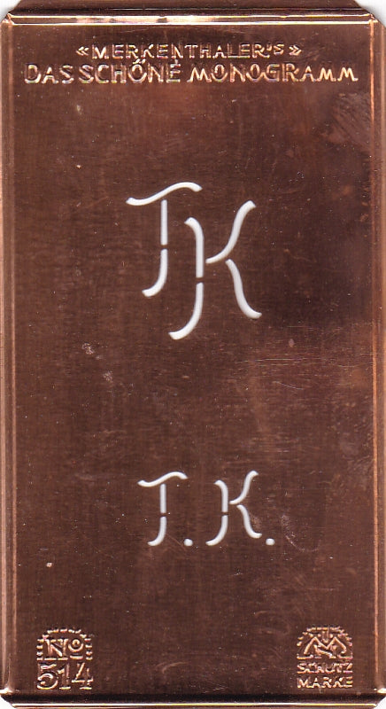  www.knopfparade.de - TK - Alte kleine Monogrammschablone zum Sticken