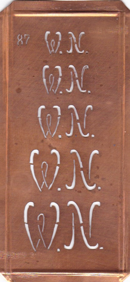 Stickschablone mit Monogramm WN in 5 Größen