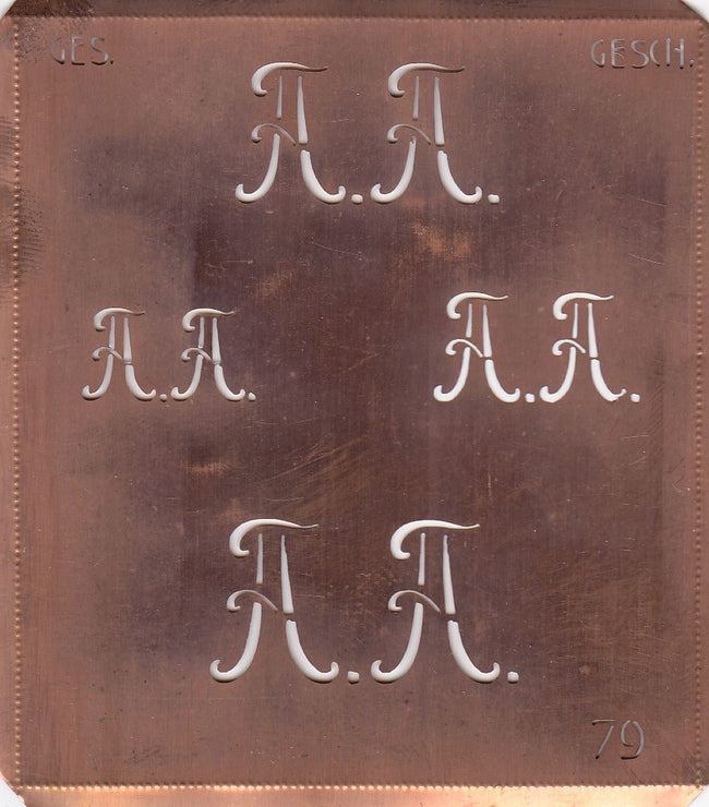 AA - Alte Kupferschablone mit 4 Monogrammen