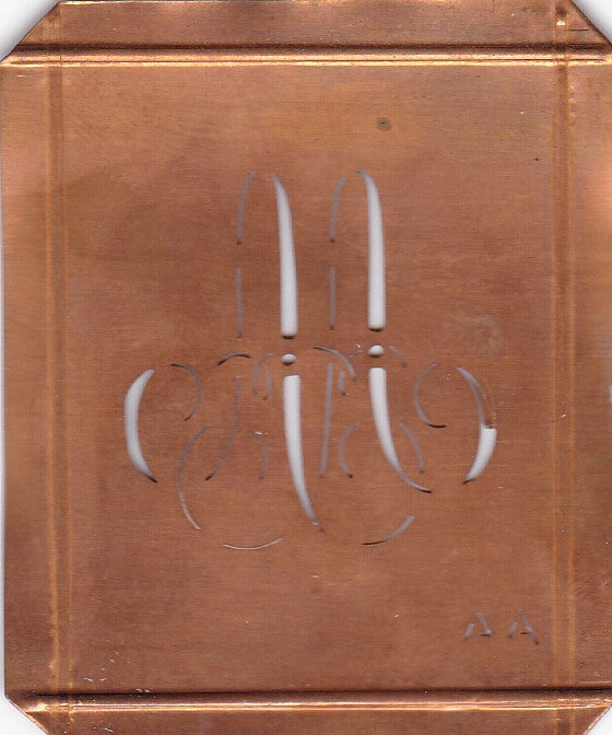 AA - Hübsche alte Kupfer Schablone mit 3 Monogramm-Ausführungen