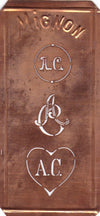 AC - Hübsche alte Kupfer Schablone mit 3 Monogramm-Ausführungen