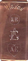 AE - Hübsche alte Kupfer Schablone mit 3 Monogramm-Ausführungen