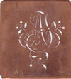 AJ - Alte Schablone aus Kupferblech mit klassischem verschlungenem Monogramm 