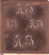AJ - Alte Kupferschablone mit 4 Monogrammen