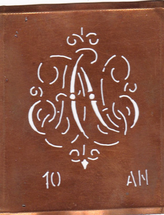 AN - Alte Monogrammschablone aus Kupfer