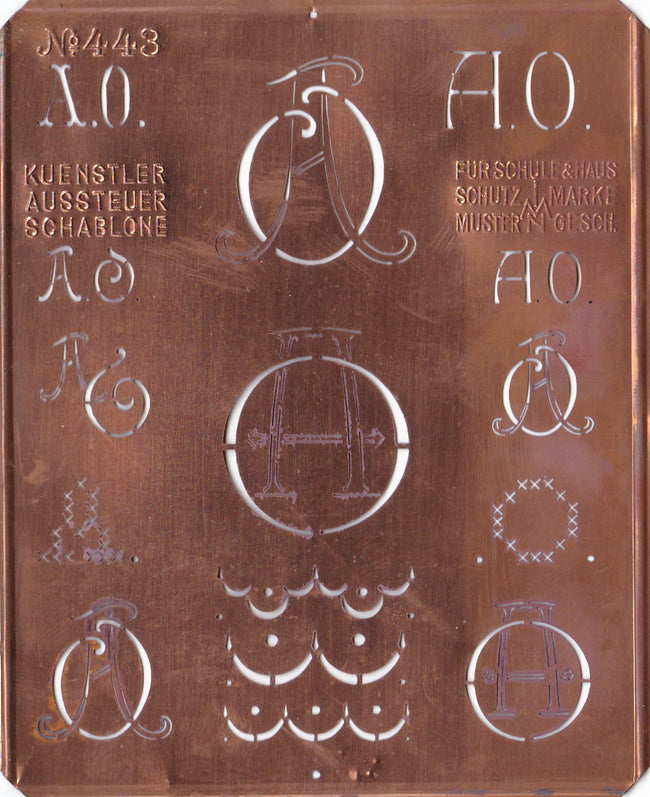AO - Uralte Monogrammschablone aus Kupferblech