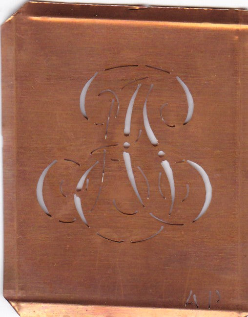 Hübsche uralte Kupferschablone mit Monogramm AP – knopfparadies