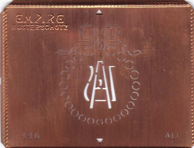 AU - Hübsche Jugendstil Kupfer Monogramm Schablone - Rarität nicht nur zum Sticken
