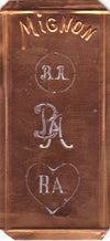 BA - Hübsche alte Kupfer Schablone mit 3 Monogramm-Ausführungen