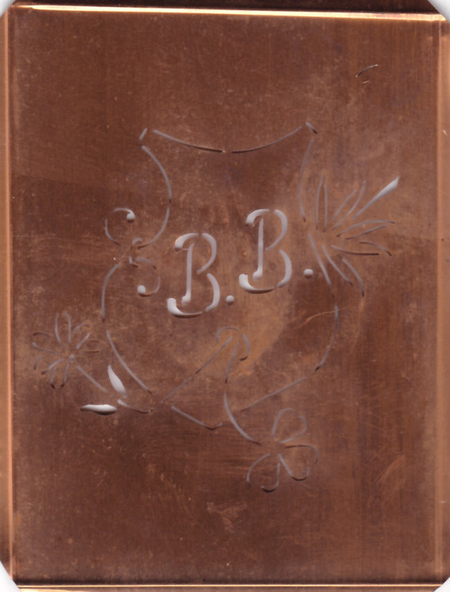 BB - Seltene Stickvorlage - Uralte Wäscheschablone mit Wappen - Medaillon