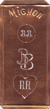 BB - Hübsche alte Kupfer Schablone mit 3 Monogramm-Ausführungen