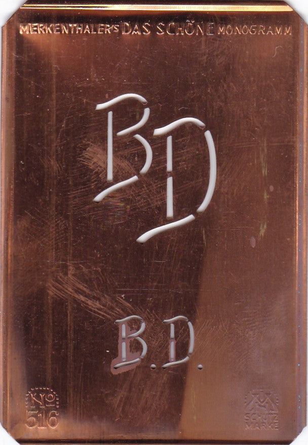 BD - Alte sachlich designte Monogrammschablone zum Sticken