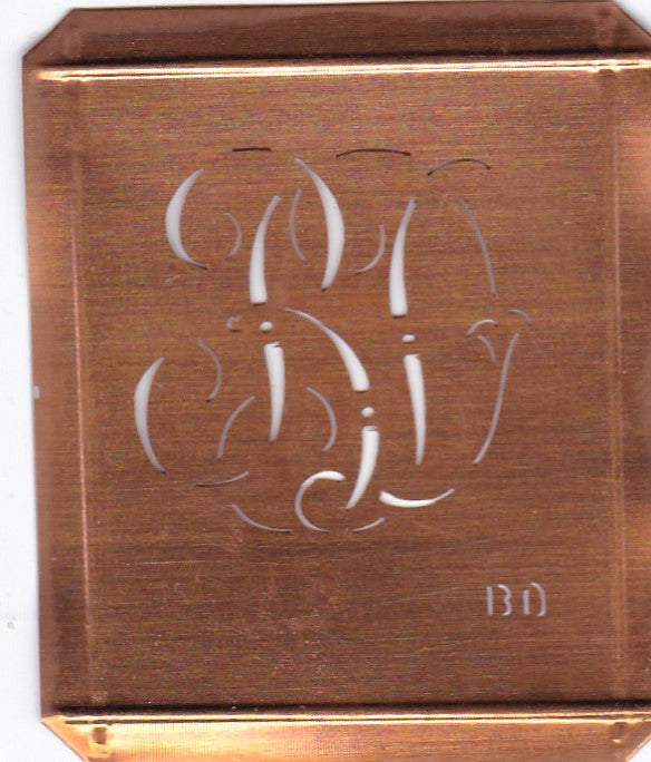 BD - Hübsche alte Kupfer Schablone mit 3 Monogramm-Ausführungen