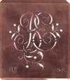 BE - Alte Schablone aus Kupferblech mit klassischem verschlungenem Monogramm 