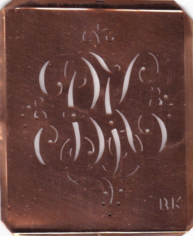 BK - Antiquität aus Kupferblech zum Sticken von Monogrammen und mehr