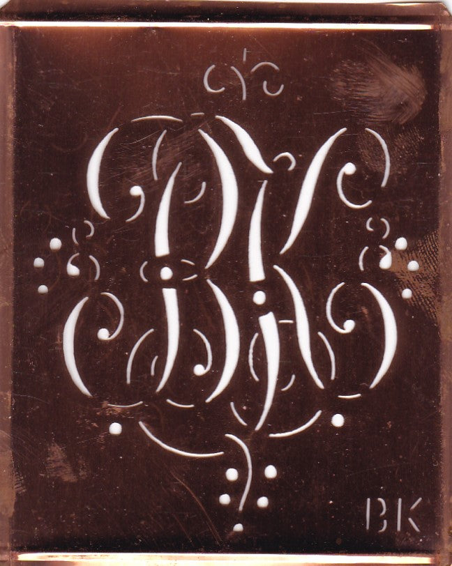 BK - Alte Monogramm Schablone mit nostalgischen Schnörkeln