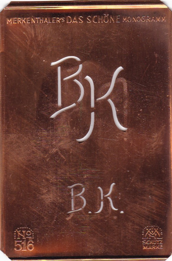 BK - Alte sachlich designte Monogrammschablone zum Sticken