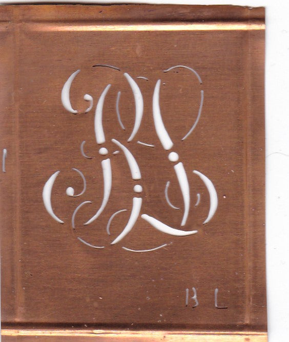 Hübsche uralte Kupferschablone mit Monogramm BL – knopfparadies