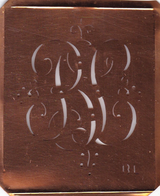 BL - Antiquität aus Kupferblech zum Sticken von Monogrammen und mehr