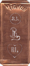 BL - Hübsche alte Kupfer Schablone mit 3 Monogramm-Ausführungen