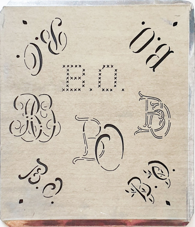 BO - Alte Monogrammschablone aus Zink-Blech mit 8 Variationen
